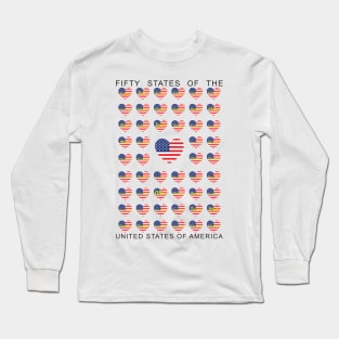 Fifty States American Flag Hearts Long Sleeve T-Shirt